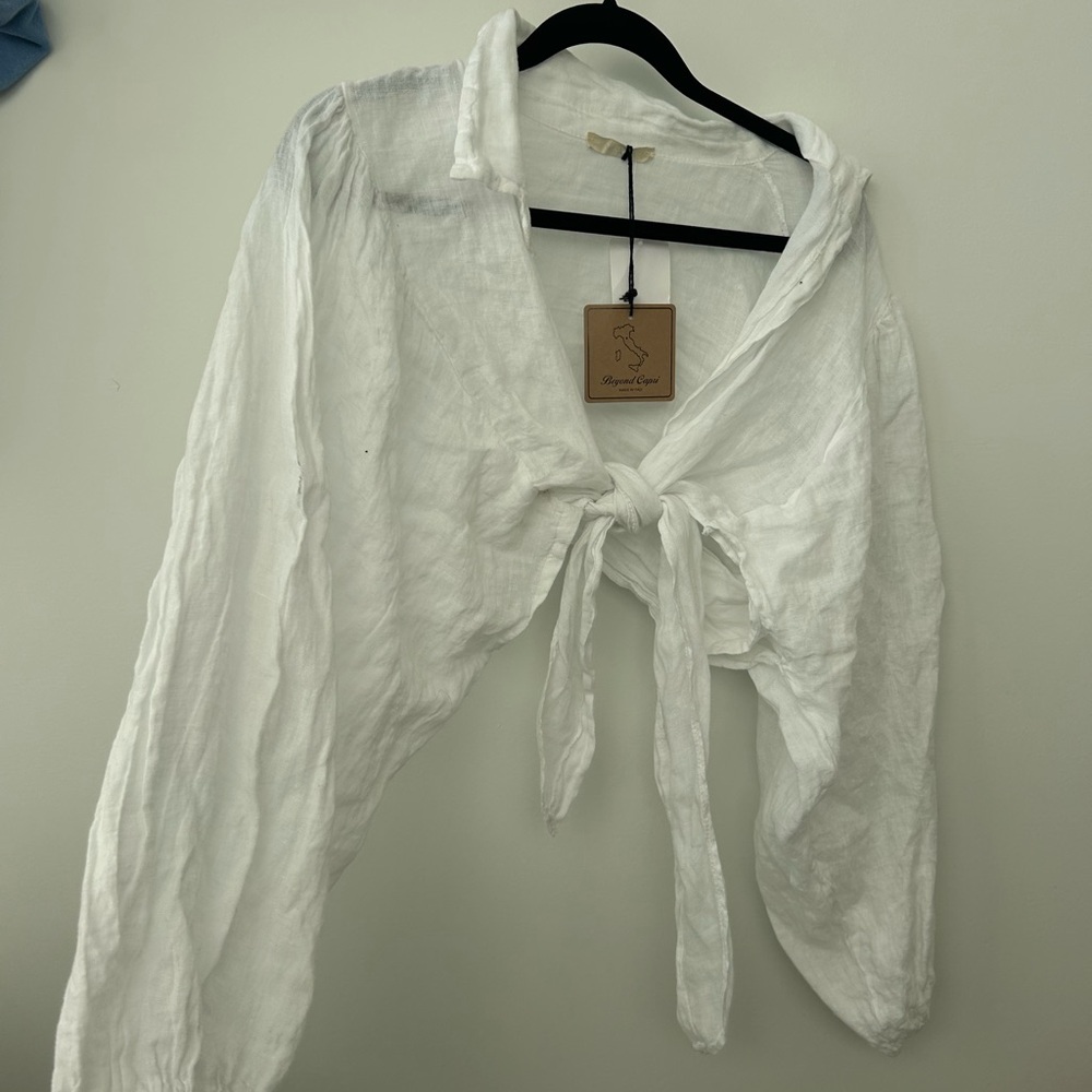 White linen Tie-Front Blouse